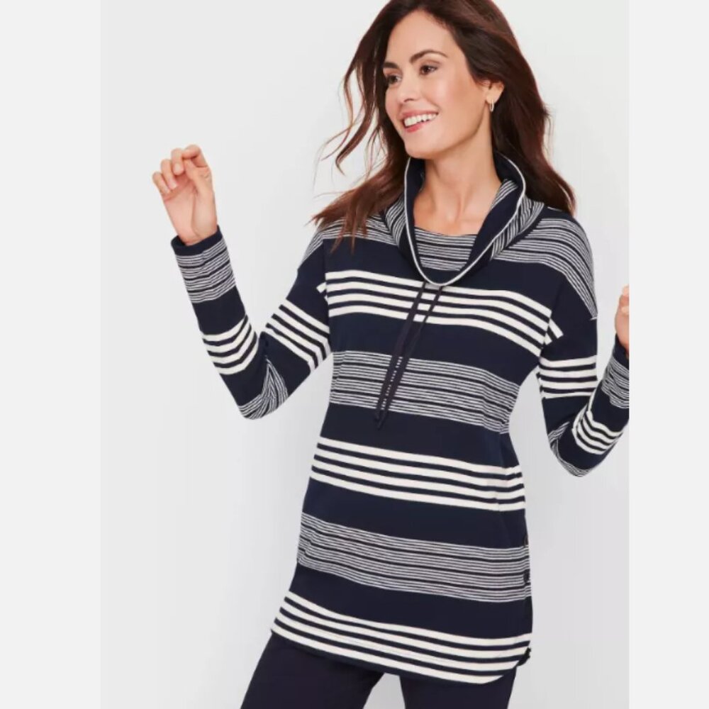 T By Talbots Multi Stripe Cowlneck Pullover M